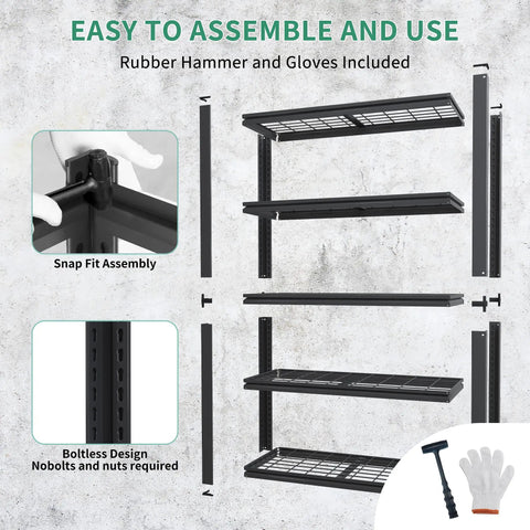 72 Inch 5 Tier Metal Wire Shelving Unit Heavy Duty Garage Storage Rack 2000 Lbs Max Capacity Reinforced Steel snap fit assembly parts