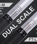 Close-up of dual scale on Half Inch Drive Click Torque Wrench Pro Grade With Ten To One Hundred Fifty Foot Pounds Range, black grip