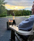 Outdoor Mosquito Bug Repellent Lantern With USB C Rechargeable Camping Light Citronella Mats on chair with sunset view