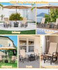 Outdoor Glider Chair Set Beige Sling Rocking Chairs With Steel Frame Weather Resistant Patio Gliders for porch settings