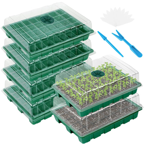 Six Pack Seed Starter Tray Kit With Forty Cell Trays And Humidity Dome, Base, Mini Propagator, For A Total Of 240 Cells To Grow Greenhouse Plants Indoors