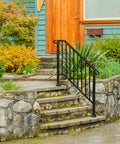Heavy Duty Wrought Iron Handrails For Outdoor Steps on stone steps, solid black metal railing providing stability.