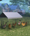 Heavy Duty Metal Chicken Coop With Waterproof And Anti UV Cover No Fuss Portable Chicken Run For Yard Poultry Cage Hen House For Backyard Farm Use 86 Inch Long By 40 Inch Wide By 40 Inch High Rust Resistant Epoxy Coated Frame Ground Nails Included
