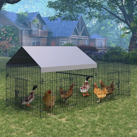 Heavy Duty Metal Chicken Coop With Waterproof And Anti UV Cover No Fuss Portable Chicken Run For Yard Poultry Cage Hen House For Backyard Farm Use 86 Inch Long By 40 Inch Wide By 40 Inch High Rust Resistant Epoxy Coated Frame Ground Nails Included
