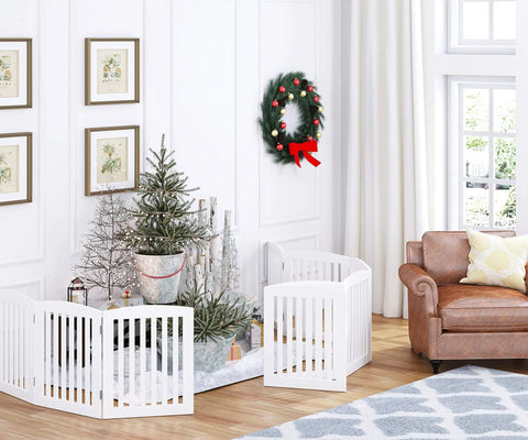 Wooden Freestanding Foldable Pet Gate for Dogs 24 Inch High 3 Panels Step Over Fence for Doorways and Stairs in living room
