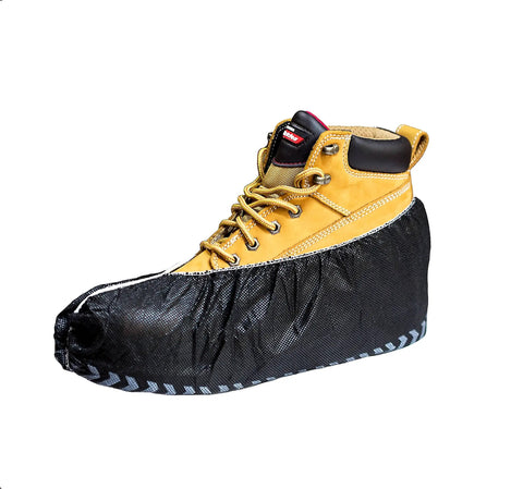 Black Industrial Disposable Shoe Covers Extra Thick 45 GSM, One Size Fits Most Up To Size 12, Elastic Banded Cuff on boot