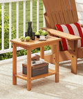 Acacia Wood Outdoor Side Table With Slatted Top And Two Tier Storage Shelf For Backyard Poolside Patio Or Indoor Use Built To Last In Natural Finish