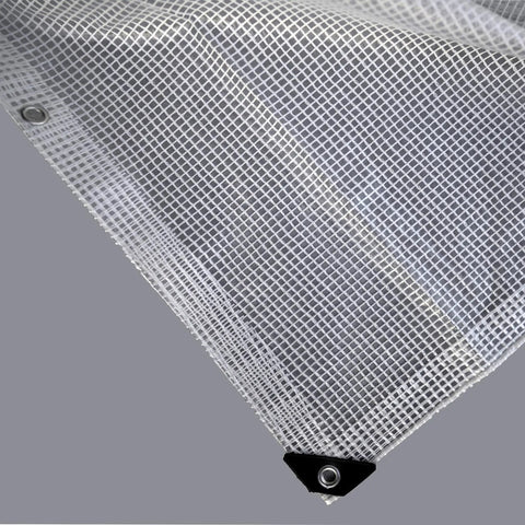 HydraTarp Clear Greenhouse Tarp 18 Ft By 24 Ft Heavy Duty 11 Mil With 3x3 Mesh Weave showing corner grommet and mesh detail