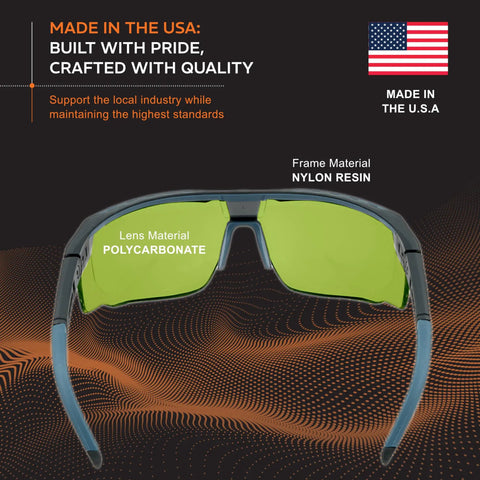 Battle Tested NoIR Laser Safety Glasses Featuring A Hella Comfortable Wraparound Fit For Maximum Ultraviolet And Infrared Eye Protection Laser Grade Durability with green polycarbonate lenses.