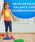 Child using Durable Non Slip Stepping Stones For Kids 3 Plus Set Of 10 Colorful Indoor Outdoor Balance And Motor Skill Builder