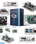 Raspberry Pi 4 Model B Starter Kit With 4GB RAM And 64GB Preloaded Micro Sd Card Plus Legit Accessories, clear case with cooling fan.