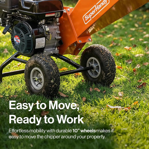 Wood Chipper Shredder Mulcher With 7HP Engine, Heavy Duty Compact Rotor Design, large wheels for easy mobility on grass