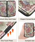 Ultra Slim RFID Blocking Aluminum Card Wallet For Men And Women with floral design, featuring clasp closure and compact front pocket size.