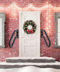 Built Like A Tank Heavy Duty Wrought Iron Hand Rails For Outdoor Steps, U Shaped Exterior Stair Railing with backplate by snowy porch.
