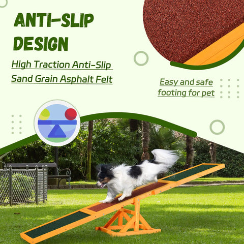 71 Inch Wooden Dog Agility Seesaw Teeter For Backyard Training with non-slip surface, small dog balancing outdoors
