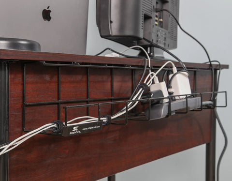 Cord Wire Tray Desk Cable Organizer 32 Inch Open Slot Raceway To Tidy Cables Wires And Cords On Desks Office Cable Management Kit Pack Of 2 Black For Home And Office Use visible under desk organizing cables and power strips