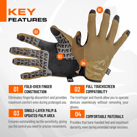 FDT Delta Utility Gloves With Touchscreen Compatibility for Nimble Grip in Shooting Sports, coyote brown, large, palm details