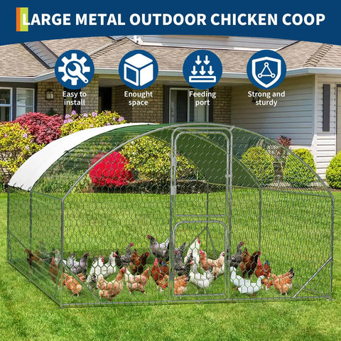 Beefy Large Walk In Chicken Coop With Galvanized Steel Frame All Weather PU Canopy And Round Top Roof Predator Proof Outdoor Hen House