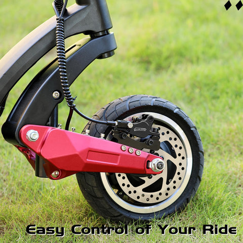 High Performance Electric Scooter Hydraulic Disc Brake Kit With Two Pin Power Off System front wheel close-up on grass