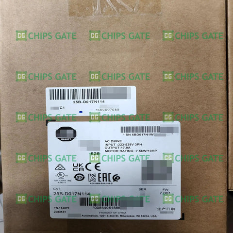 525 Series 7 5KW 10HP AC Drive For Shipboard Use 3 Phase Variable Frequency Drive Industrial VFD Compact Marine Drive Module 25B D017N114 Replacement Unit High Power Motor Controller on cardboard packaging