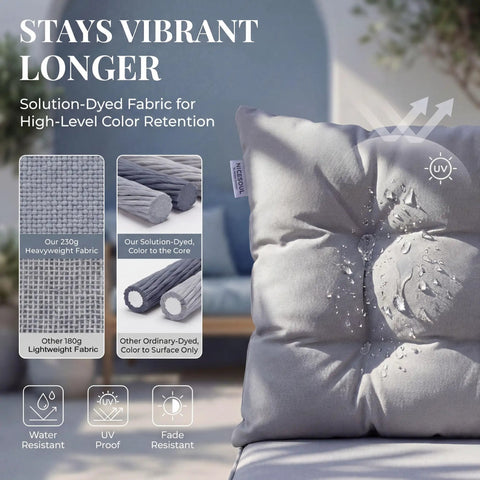 Close-up of gray cushion with water droplets on hanging egg chair featuring solution-dyed fabric, part of Hanging Egg Chair Indoor Outdoor Without Stand With Cushion Gray For Patio Backyard Balcony Porch Bedroom Tree Or Ceiling Mount Holds Up To 350 Lbs Foldable And Portable.