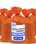 Heavy Duty Sand Bags With Tie Strings For Flood Control, Woven Polypropylene Sandbags, 50 Lb Capacity, Orange Pack Of 100