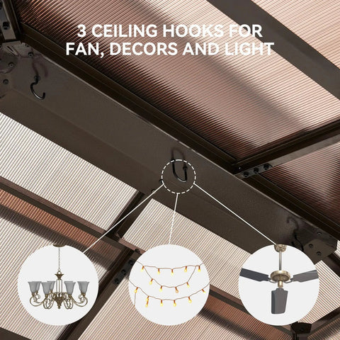 Ceiling hooks on 8x5 Ft Aluminum Grill Gazebo With Double Polycarbonate Top And Shelves Outdoor BBQ Canopy Hardtop For Backyard