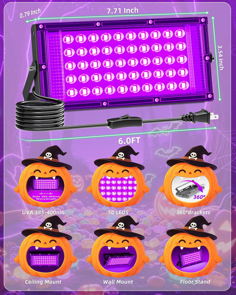 Squad Approved Fifty Watt Blacklights For Halloween Glow Raves And Nightclubs IP66 Waterproof UV Lamps Bring The Party Heat And Electric Neon Stage Vibes Anytime