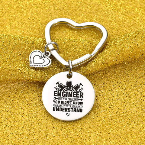 Engineering Student Gift Keychain For Graduation Cool Mechanical Engineer Jewelry For Coworkers And Students Software And Hardware Nerds Will Love Engraved Stainless Steel Gift For Engineering School Grad on gold fabric