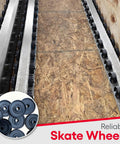 Heavy Duty Roller Conveyor Flow Rail - 5 Ft Galvanized Steel Gravity System with staggered plastic skate wheels view on smooth surface.