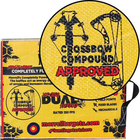 Close-up of Yellow Jacket Dual Threat Foam Archery Target Block Up To 350 FPS For Compound Bows And Crossbows detail and logos.