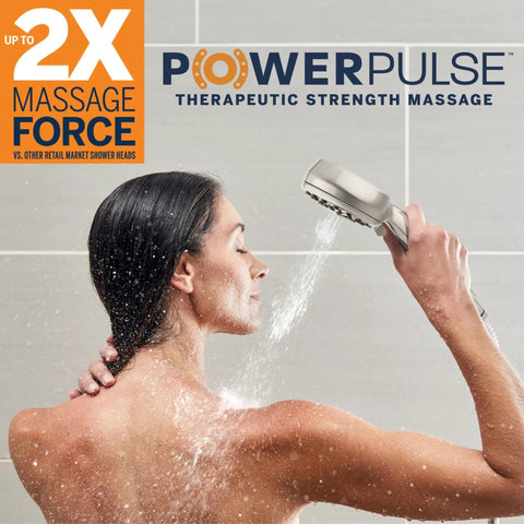 Person using High Pressure Handheld Shower Head With Hose PowerPulse Massage 7 Modes Matte Black 5 Foot Metal Hose Adjustable Flow