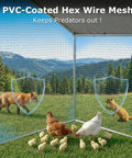 Large Metal Chicken Coop Walk In Poultry Pen Outdoor Shelter With waterproof wire mesh, protective cover, and chickens inside.