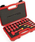 Insulated 1/4-Inch Drive Socket Set, 18-Piece VDE Pro Grade Tools for Live Electrical Work in red carrying case