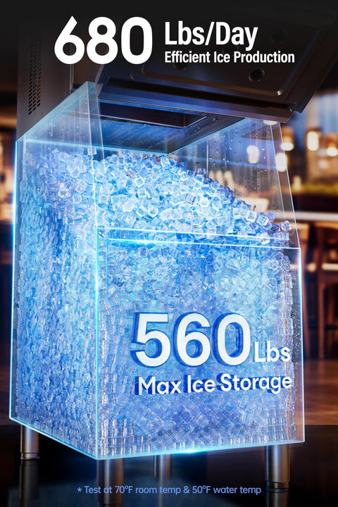 Beast Of An Industrial Ice Maker 680Lbs Per Day With 560Lbs Stainless Steel Storage Bin showcasing ice storage capacity, air cooled