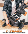 Dual Bevel Sliding Miter Saw For Wood Metal Plastic, 10-Inch Multi-Material Cutting, shown in use adjusting bevel angle