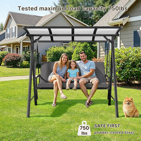 Family sitting on Three Seat Patio Swing With Canopy 2 In 1 Convertible Bed Heavy Duty Outdoor Porch Swing Chair 750 Lbs