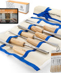 Pro Level Wood Carving Chisel Set Seven Piece Gouges With Cr-V 60 Steel Freakin Sharp Blades in canvas roll for whittling.