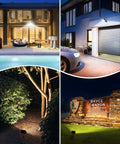 Two Pack 65W LED Flood Lights Outdoor Ultra Bright 6670 Lumens Security Lighting IP65 Waterproof 5000K illuminating various outdoor areas