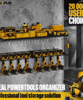 Power Tool Organizer Wall Mount Rack, 14 Drill Holder, heavy duty metal tool shelf with battery holder, garage organization solution.