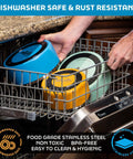 Game Changer Rock Solid Extra Thick Stainless Steel Dog Bowl 64 Oz large bowls in dishwasher, rust resistant, easy to clean.