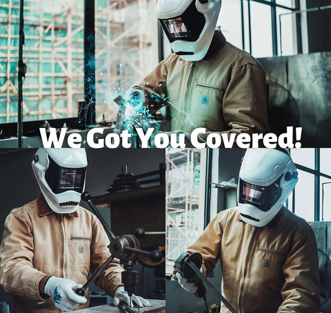 Welder using Auto Darkening Welding Helmet With True Color Lens ANSI Z87 1 Certified Adjustable Shade 5 To 13