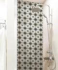 Shower wall featuring Harmonia Kings Star Nero 13 By 13 Ceramic Floor And Wall Tile Tough As Nails Durability With star patterns