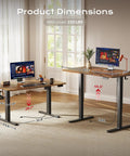 Huuger 47 X 24 Inch Height Adjustable Electric Standing Desk In Rustic Brown dimensions marked for home office ergonomic setup.