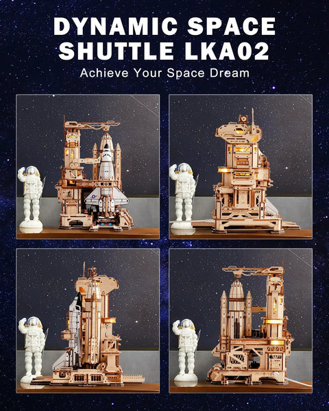 Dynamic Space Shuttle LKA02 model showcasing intricate design, a Space Shuttle 3D Puzzle For Adults With Lighting.