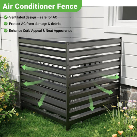 42 Inch By 38 Inch Outdoor Metal Privacy Fence Panels No Fade Rust Resistant For Outside Use, Air Conditioner Fence, Black Finish