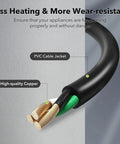 Cross-section of 6ft Indoor Outdoor Extension Cord 16 Gauge 3 Conductor SJTW, showing PVC jacket and copper wires, black, flame retardant