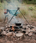 Rugged Heavy Duty Steel Camping Tripod For Open Fire Cooking 43.3 Inch Tall suspending Dutch oven over campfire
