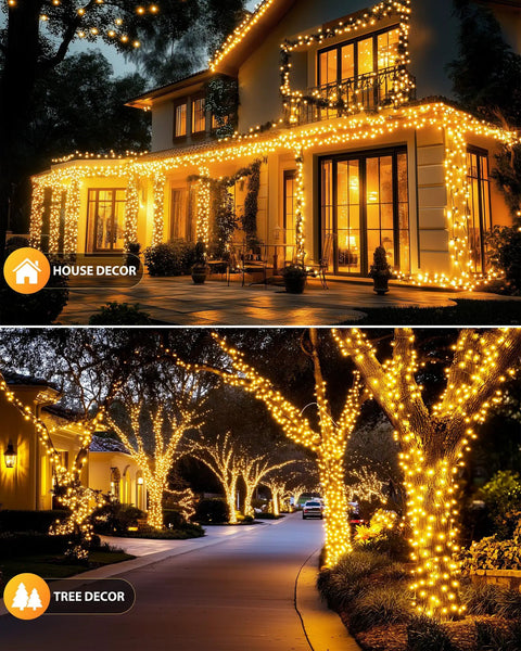 Two Pack 92Ft 240 LED Solar String Lights Outdoor Waterproof With Eight Modes For Patio Garden Yard Tree Decor Warm White