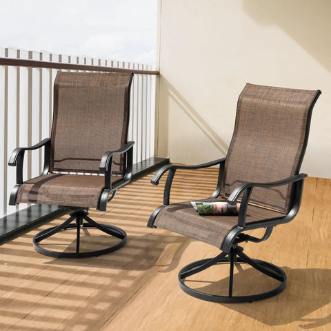 Patio Swivel Chair Set Of 2 Outdoor Rocker Dining Chairs With All Weather Textilene High Back And Built To Last Metal Frame For Backyard Deck Lawn Garden Brown